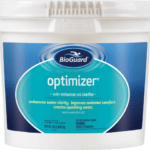 BioGuard Optimizer: works with chlorine, bromine, or biguanide pools to balance and soften water while suppressing algae.